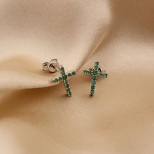Cargar imagen en el visor de la galería, Aretes Cruz de Esmeralda