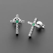 Cargar imagen en el visor de la galería, Aretes Cruz de Circón con Esmeralda