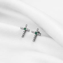 Cargar imagen en el visor de la galería, Aretes Cruz de Circón con Esmeralda