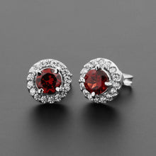 Cargar imagen en el visor de la galería, Aretes Halo Redondo con Granate