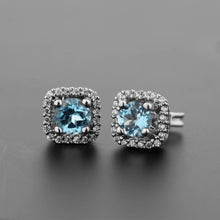 Cargar imagen en el visor de la galería, Aretes Square Topacio Swiss Blue