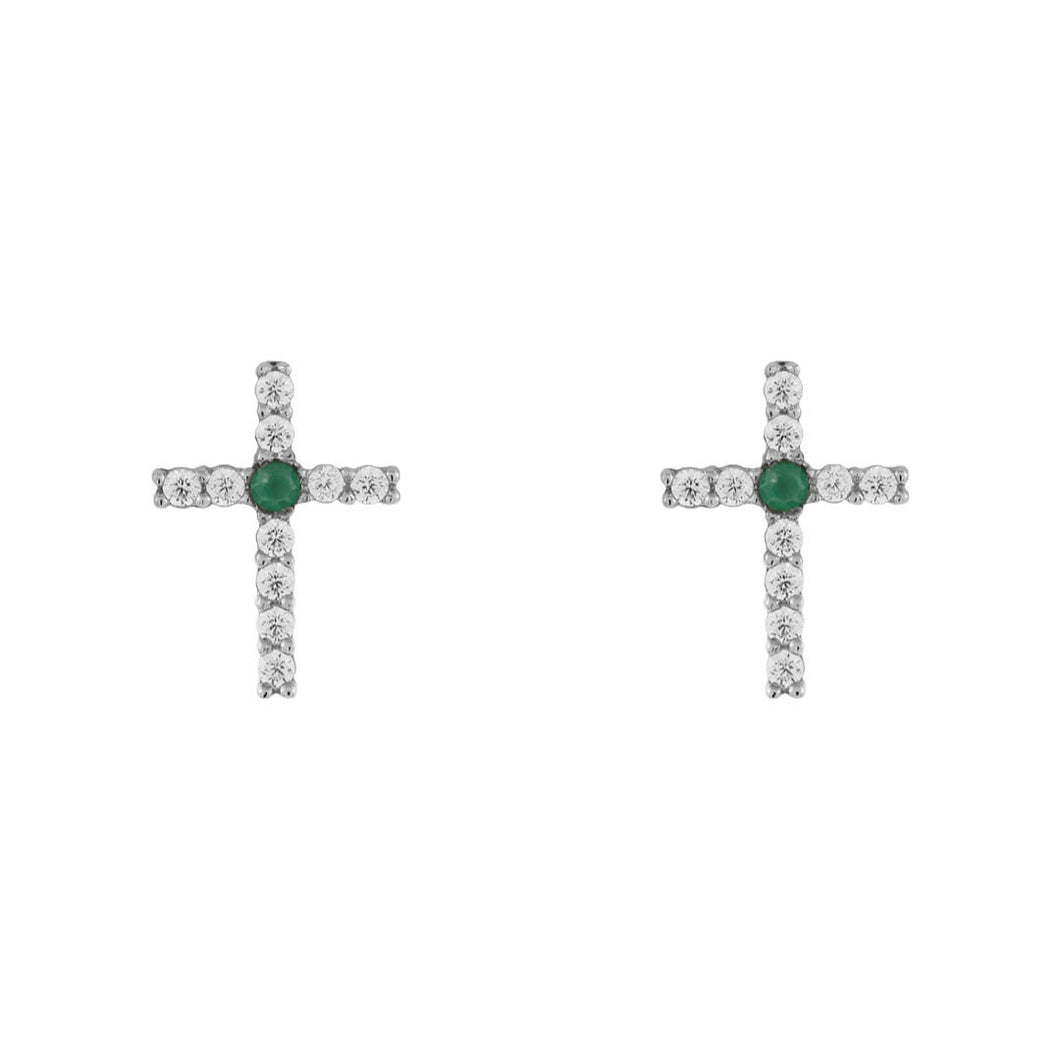 Aretes Cruz de Circón con Esmeralda