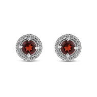 Aretes Halo Redondo con Granate