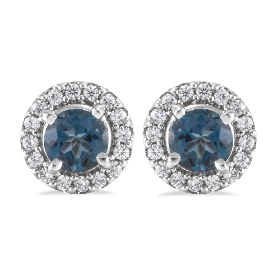 Aretes Halo Redondo con Topacio London Blue
