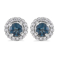 Aretes Halo Redondo con Topacio London Blue