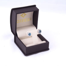 Cargar imagen en el visor de la galería, Aretes Halo Redondo con Topacio London Blue
